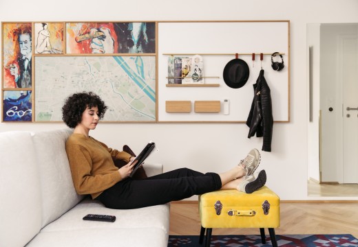 Woman sitting in the hotel room