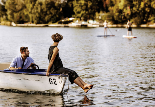 Two people on a boat on the Danube river