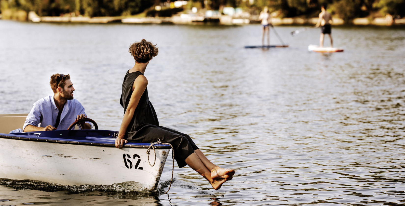 Two people on a boat on the Danube river