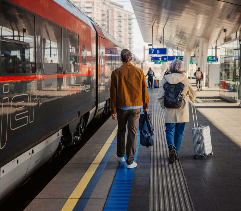 A train on a platform at Vienna Main Station