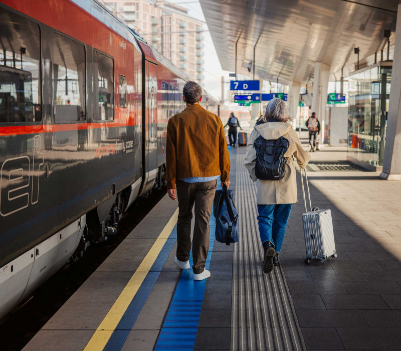 A train on a platform at Vienna Main Station
