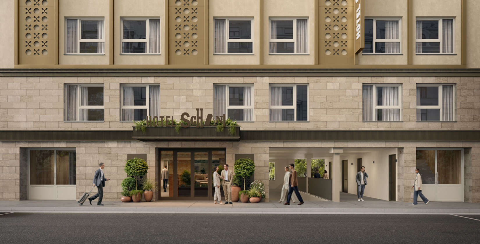 Frühstücksbuffet mit großer Auswahl und modernem Design im Hotel Schani UNO City