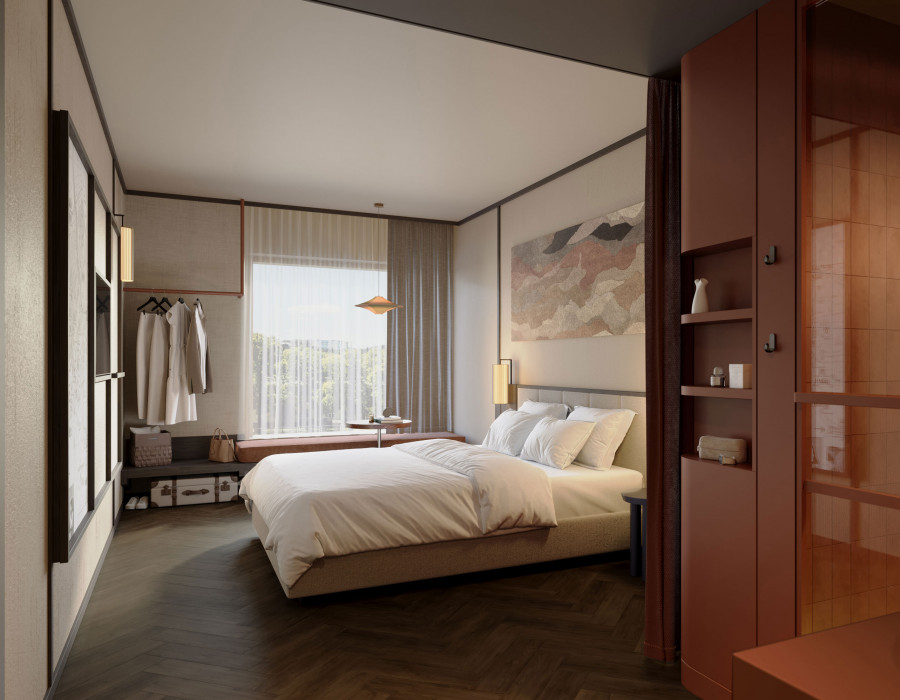 Fensterbank und Doppelbett in einem Zimme rim Hotel Schani City