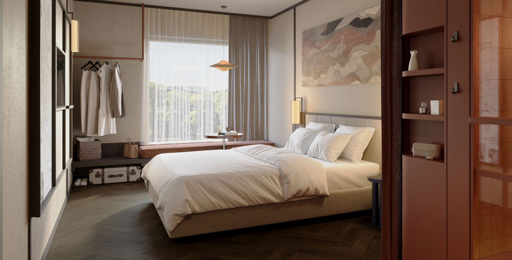 Doppelbett in einem Familienzimmer im Hotel Schani City