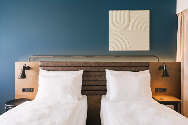 Doppelbetten in einem Twin Zimmer im Hotel Schani Naschmarkt