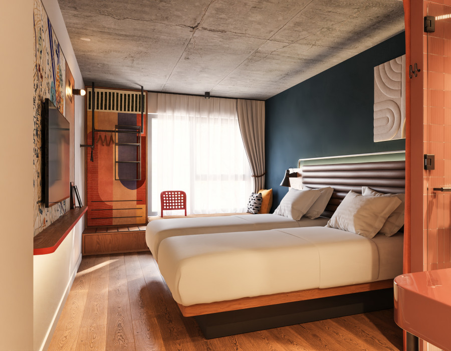 Twin beds in a hotel room