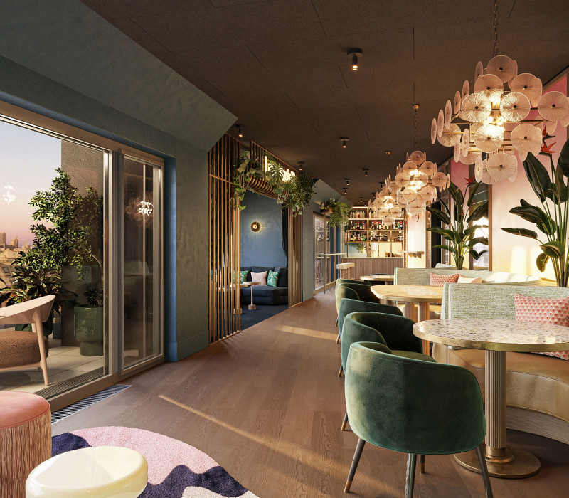 Rendering der Rooftop Bar mit Blick über Wien