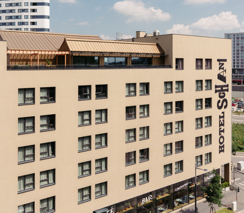 Exterior view of Schani's Rooftop Event Spaces with terrace