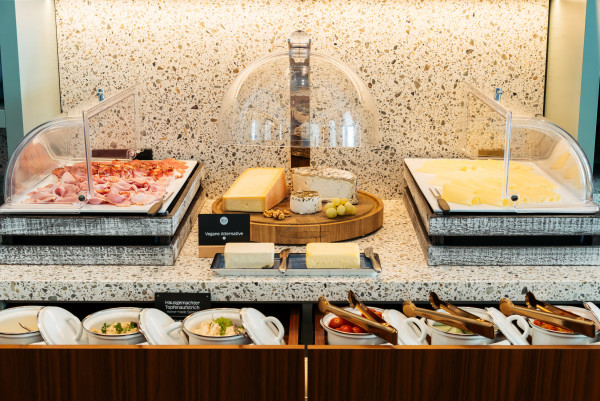 Selection of cheese and ham at the breakfast buffet at Bio-Hotel Schani Wienblick