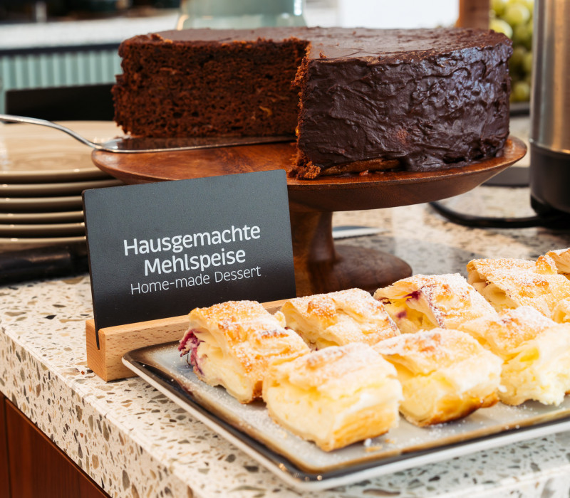 Delicious homemade pastries at the breakfast buffet in the Bio-Hotel Schani Wienblick