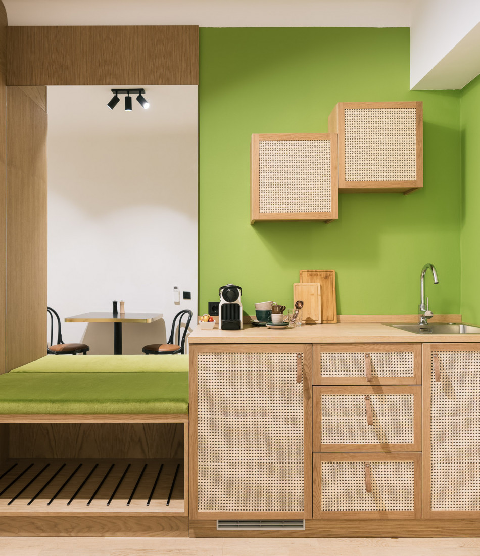 Kitchenette in a Smart Studio Room at our bio hotel in Vienna