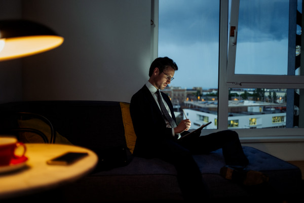 Evening in the hotel room