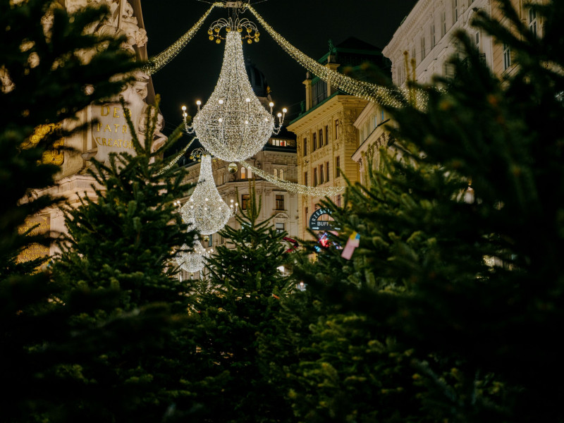 Festive lights above a street in Vienna