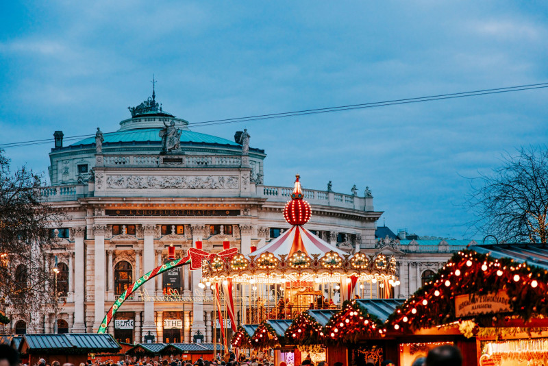 Festive lights at a Christmas market in Vienna