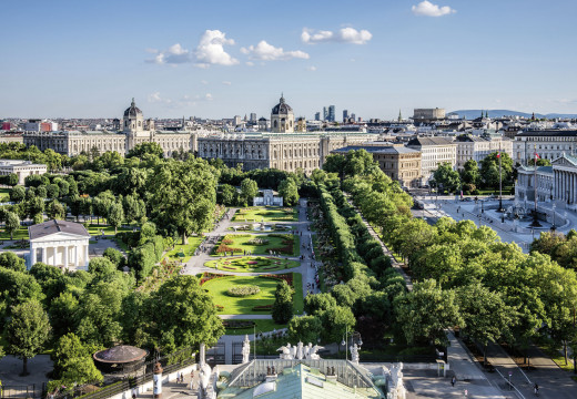 Bird's eye view of the Burggarten in Vienna in the sunshine