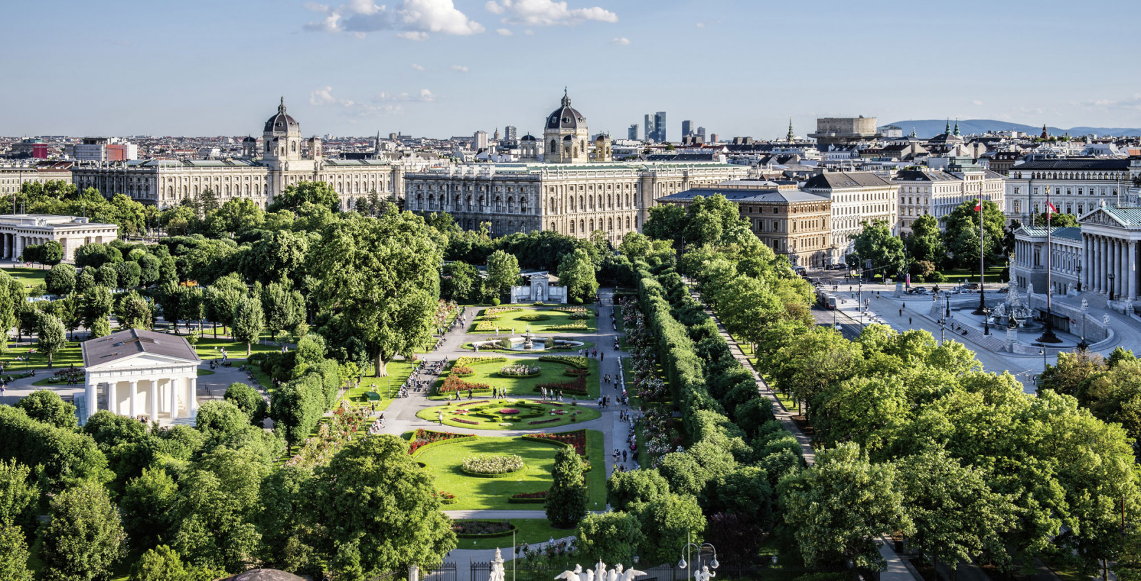 Bird's eye view of the Burggarten in Vienna in the sunshine