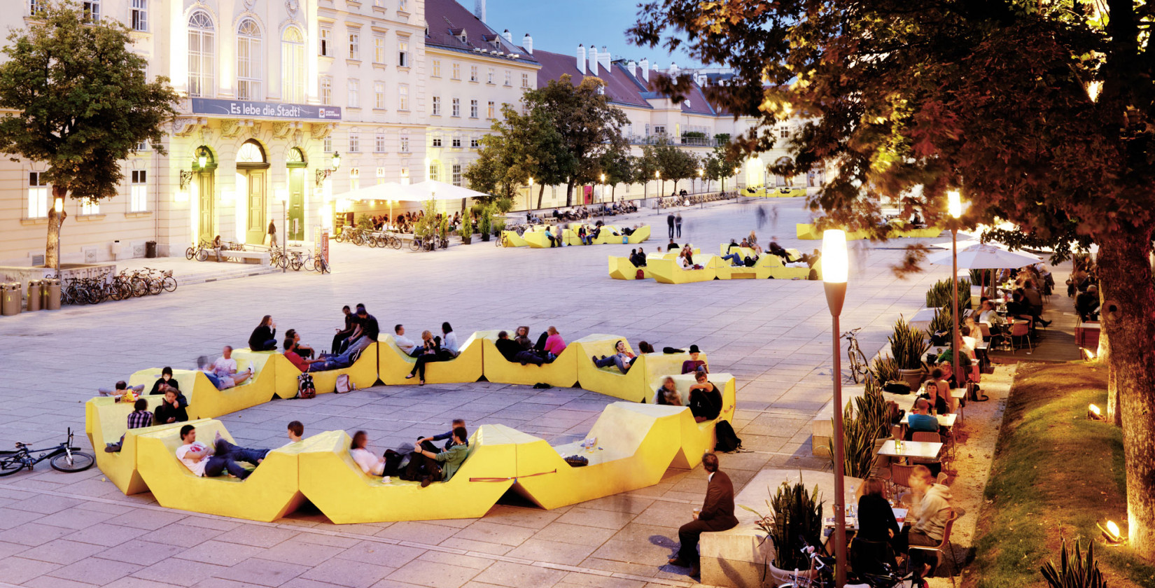 Many people at Museumsquartier in Vienna