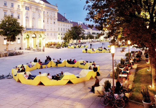 Many people at Museumsquartier in Vienna